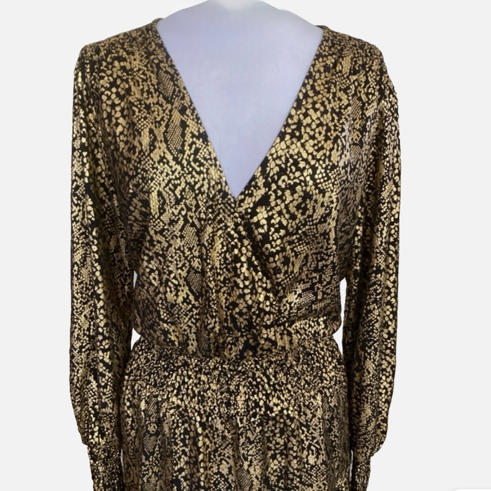 Michael Kors Gold Metallic Long-Sleeve Ruffle Hem Dress - Picture 12 of 12